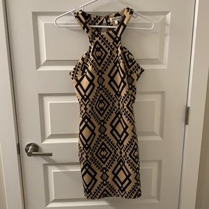 Patterned, black a tan dress